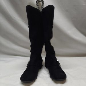 black suede flat boots